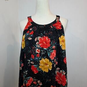 TORRID Black Floral Halter Tank Top Sleeveless Blouse Black Orange Size 3X